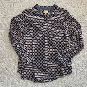 Bird Patterned Button-Up artsy whimsical eclectic teacher animal print Large